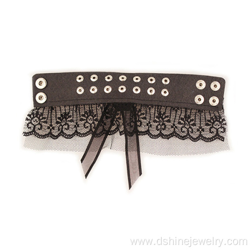 Black Rose Lace Bracelet For Women PU Leather Bangle Design